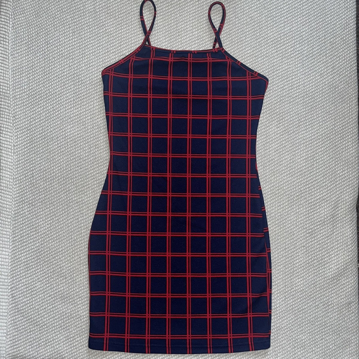 Shein Straight Neckline Plaid Navy Blue And Red Bodycon Mini Dress Sz Xs  NWOT | eBay