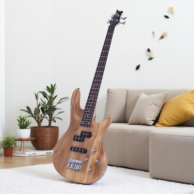 4-String Beginner P-Style Electric Bass Guitar Set-Full Size PJ Pickups Natural