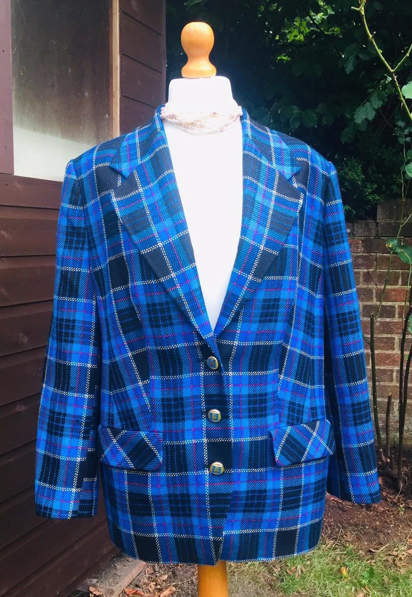 Vintage Royal Blue Tartan Ladies Jacket SEPARA FINK UK 18 100