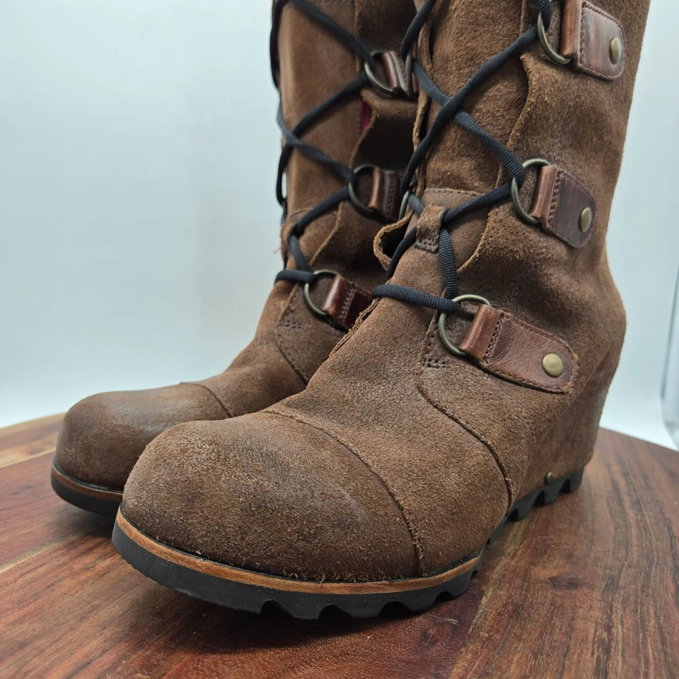 Sorel Joan of Arctic Boots Women's 9.5 Brown Suede Lace Up Knee High Tall Wedge - Image 4 of 4