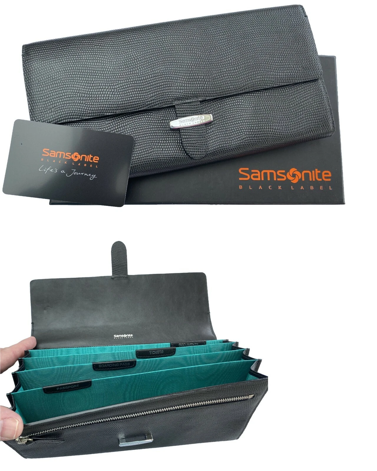 PORTEFEUILLE DE VOYAGE en cuir neuf SAMSONITE ÉTIQUETTE NOIRE SBL PAPETERIE
