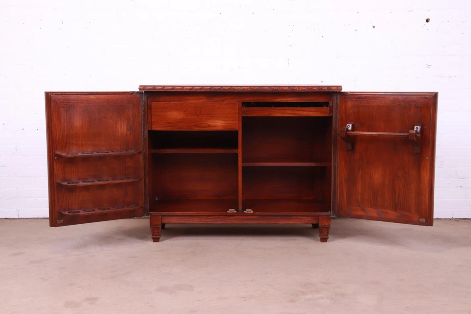 Armario de barra con techo elevador de roble vikingo Romweber, alrededor de los años 60 Foto 4 de 4