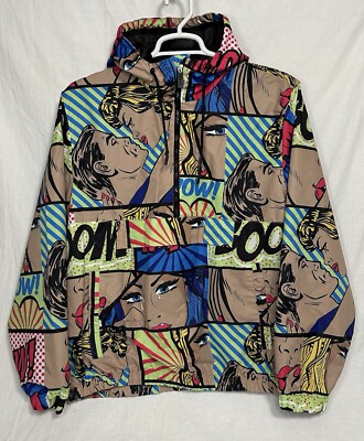 GS-115 Adults Size XL 1/4 Zip Track Hooded Jacket Windbreaker Multicolor Comics