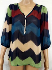 PIXI + IVY Blouse Size Small Multicolor Fringes Shirt Top Beautiful Design