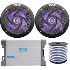 2 x Pyle PLMRS63BL 6.5" Speakers w/ Blue LED, 2-Channel Amplifier, Speaker Wire