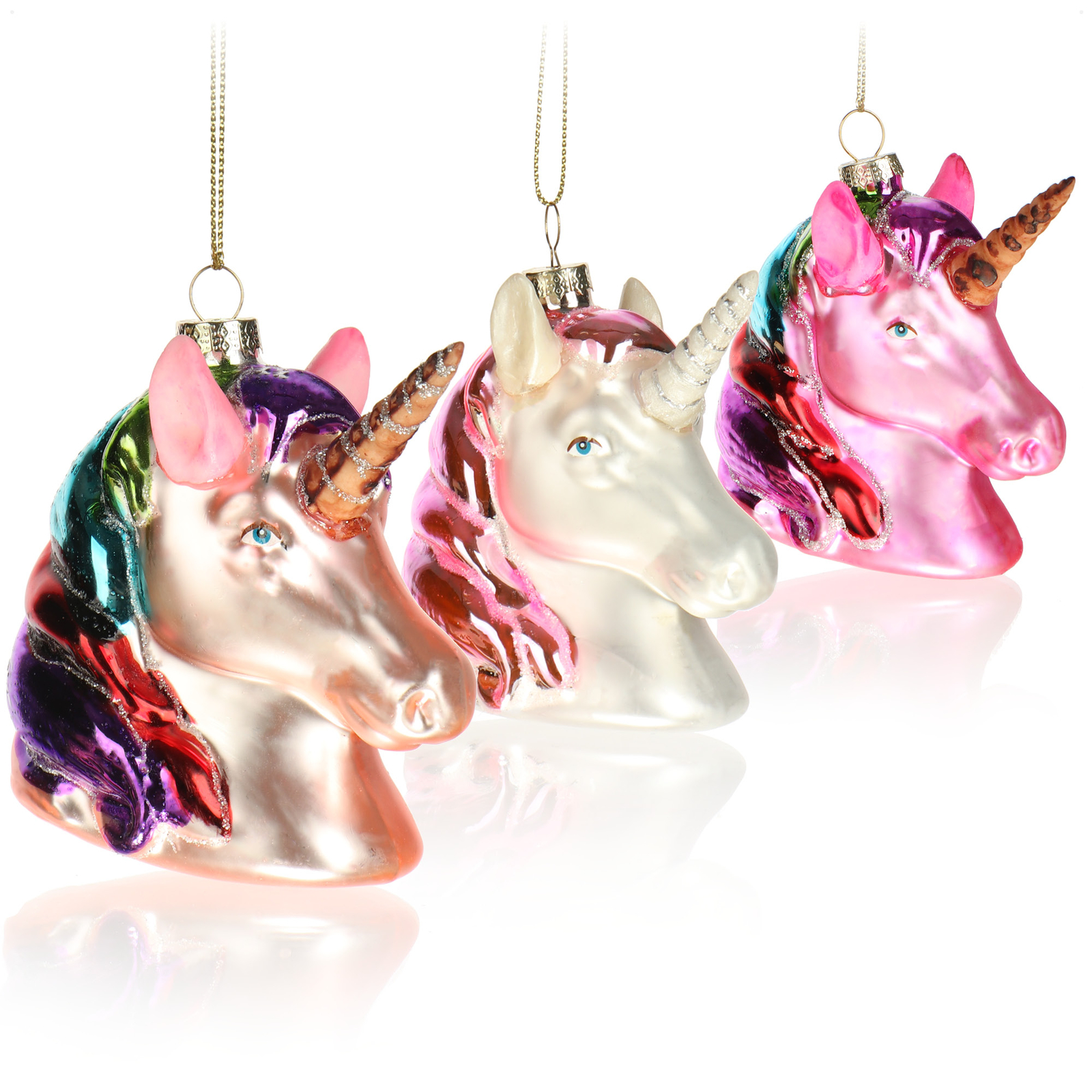 3x Hochwertiger Christbaumschmuck - Einhorn aus echtem Glas