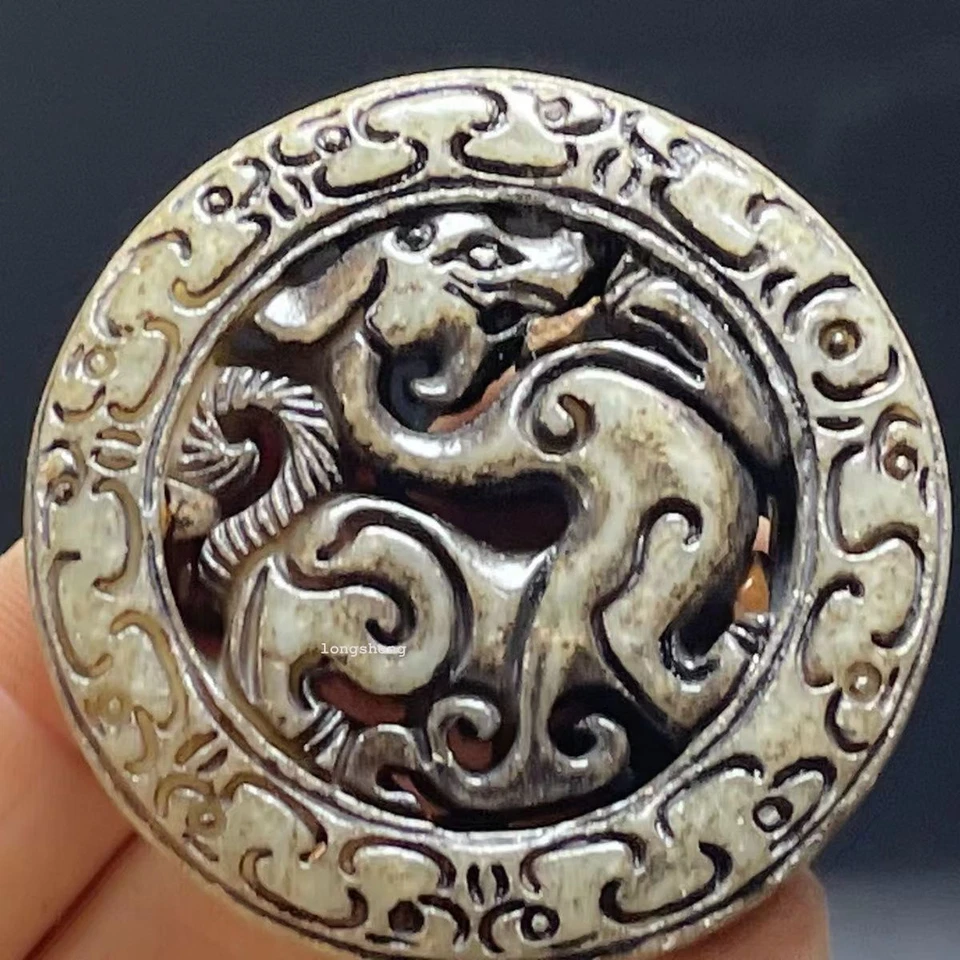 Collar Colgante Antiguo Chino Longsheng Xiuyan Jade Tallado Dragón Patrón Foto 4 de 4