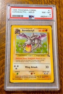 1999 Pokemon Fossil ~ Aerodactyl Holo Card #1 ~ PSA 8 NM MT ~ Base