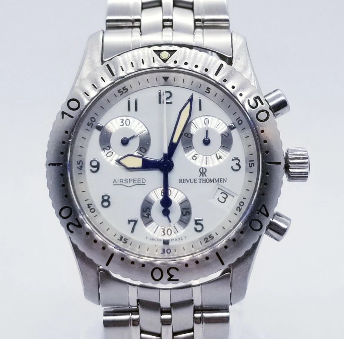 REVUE THOMMEN AIRSPEED CHRONOGRAPH STAINLESS STEEL WATCH 37mm VERY RARE