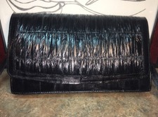 Eel Skin Vintage Handbag Purse Clutch Black Ladies Women's EUC Large