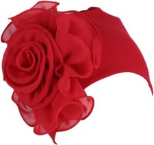 Chemo Turban Hats for Women - Elastic Flower Beanie Headwrap One Size, Red