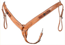 Western Natural Leather Shaped Roping Breast Collar with Rawhide Knots