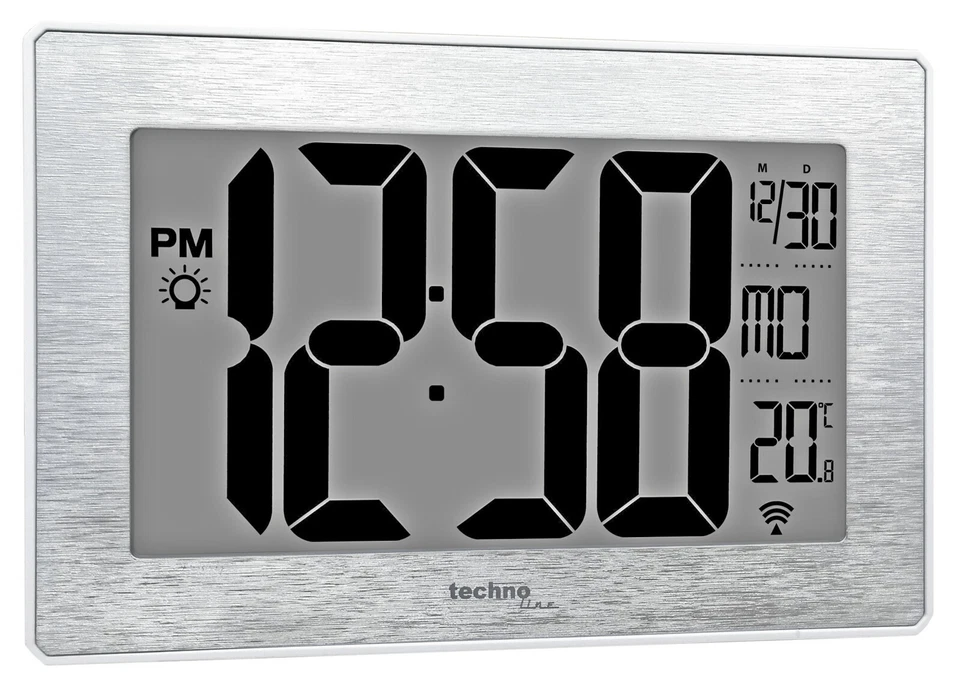 WS8019, kleine und moderne Wanduhr, Funk, gebürstete Silber-Optik  - Bild 3 von 3