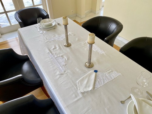 Deluxe Italian Tablecloth Dining Set Satin Embroidered 170x270cm x12people White - Picture 8 of 12