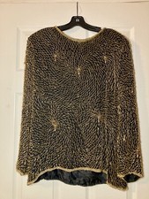 Vtg 80s SKC Beaded Jacket Size S Evening 100 Silk and Sequin Party Top