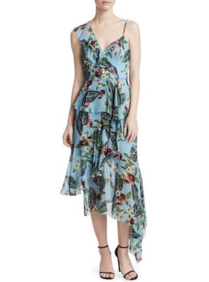 asymmetric ruffle floral printed one shoulder evening dress One-Shoulder Printed Ruffles Asymmetrical Maxi Dress – IULOVER main image 0