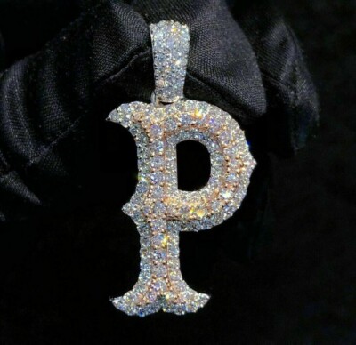 3Ct Real Moissanite Round Cut Initial P Letter Pendant 14K Yellow Gold Plated