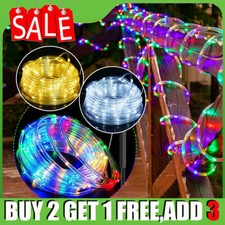 12M 100 LED Solar Rope Tube String Fairy Lights Strip Waterproof Garden Outdoor