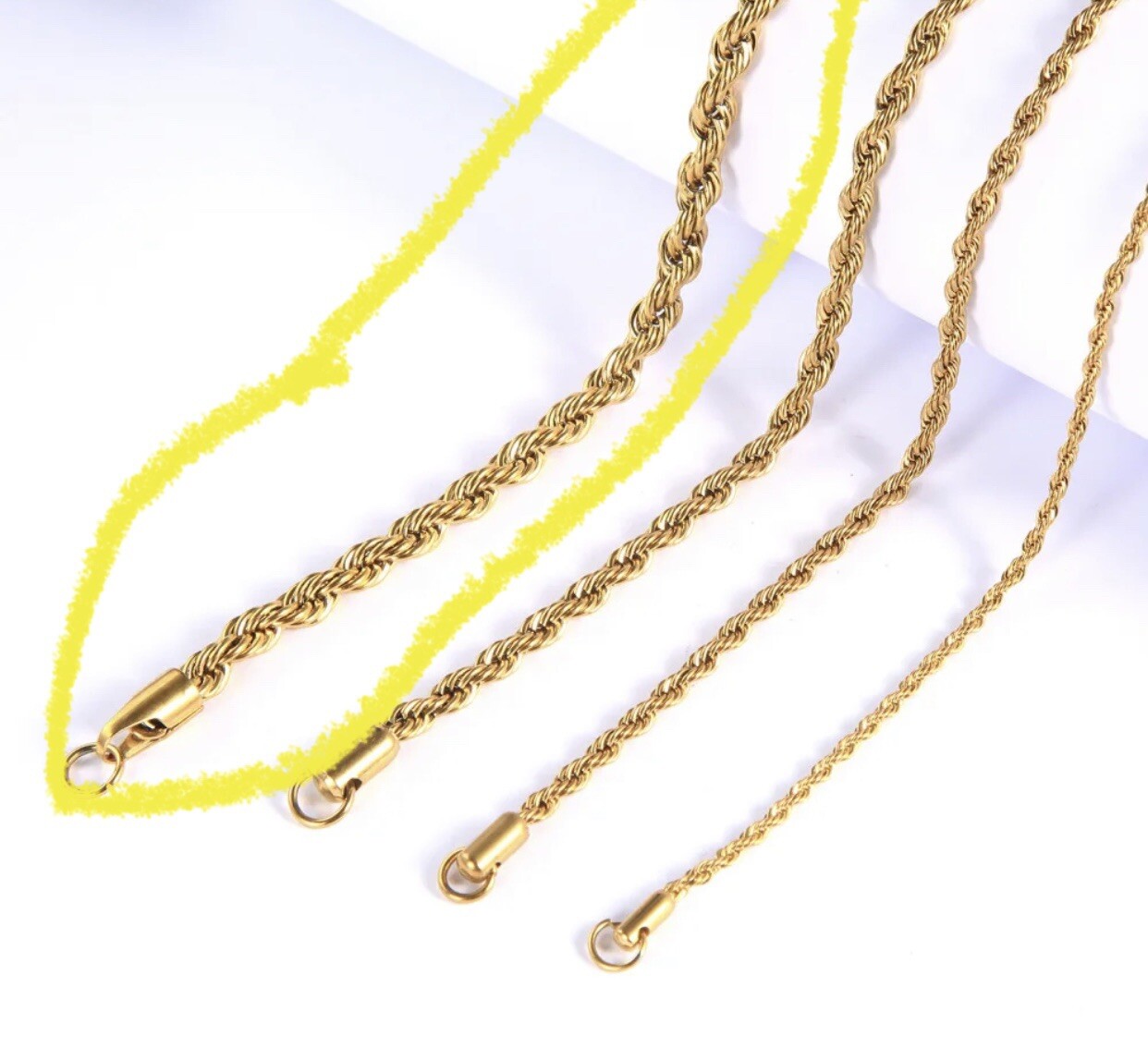 Men's 14k Gold Stamped Rope Chain 24 Inches " 4mm Gold Plated Necklace