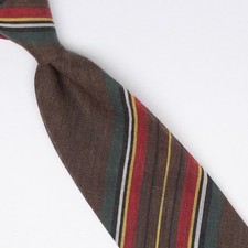 John G Hardy Mens Wool Silk Necktie Brown Green Red Stripe Weave Lightweight Tie