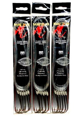 3 PACKS Matzuo Snelled Nickel Beak Size 3/0 Fluke Hook 6-Count MH-H10-3/0