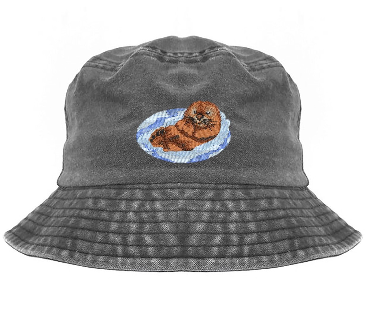 Wildlife Otter embroidered bucket hat, pigment dyed camping hat | eBay