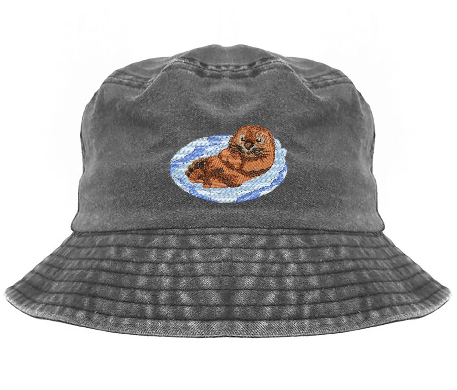 Wildlife Otter embroidered bucket hat, pigment dyed camping hat