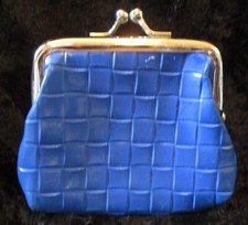 Vintage Small Royal Blue Braided Leather Coin Purse With Snap Closure