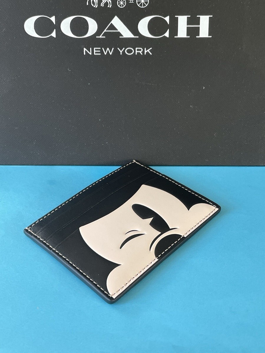 NWT Disney X Coach Slim Id Card Case With Wink Mickey Mouse Black
