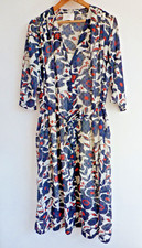 JUST Dress Dobby Boho Tiered Poppy Floral Print Blue & White w/ cami slip Size M