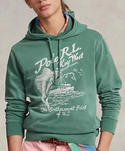 Polo Ralph Lauren Men's SZ L Embroidered Fleece Hoodie Key West Green $248 - product listing photo