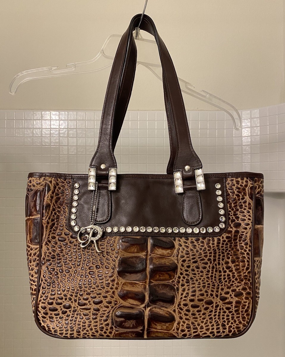 Raviani Western Chic Brown Croc Shoulder Bag Studded Rhinestones Texas