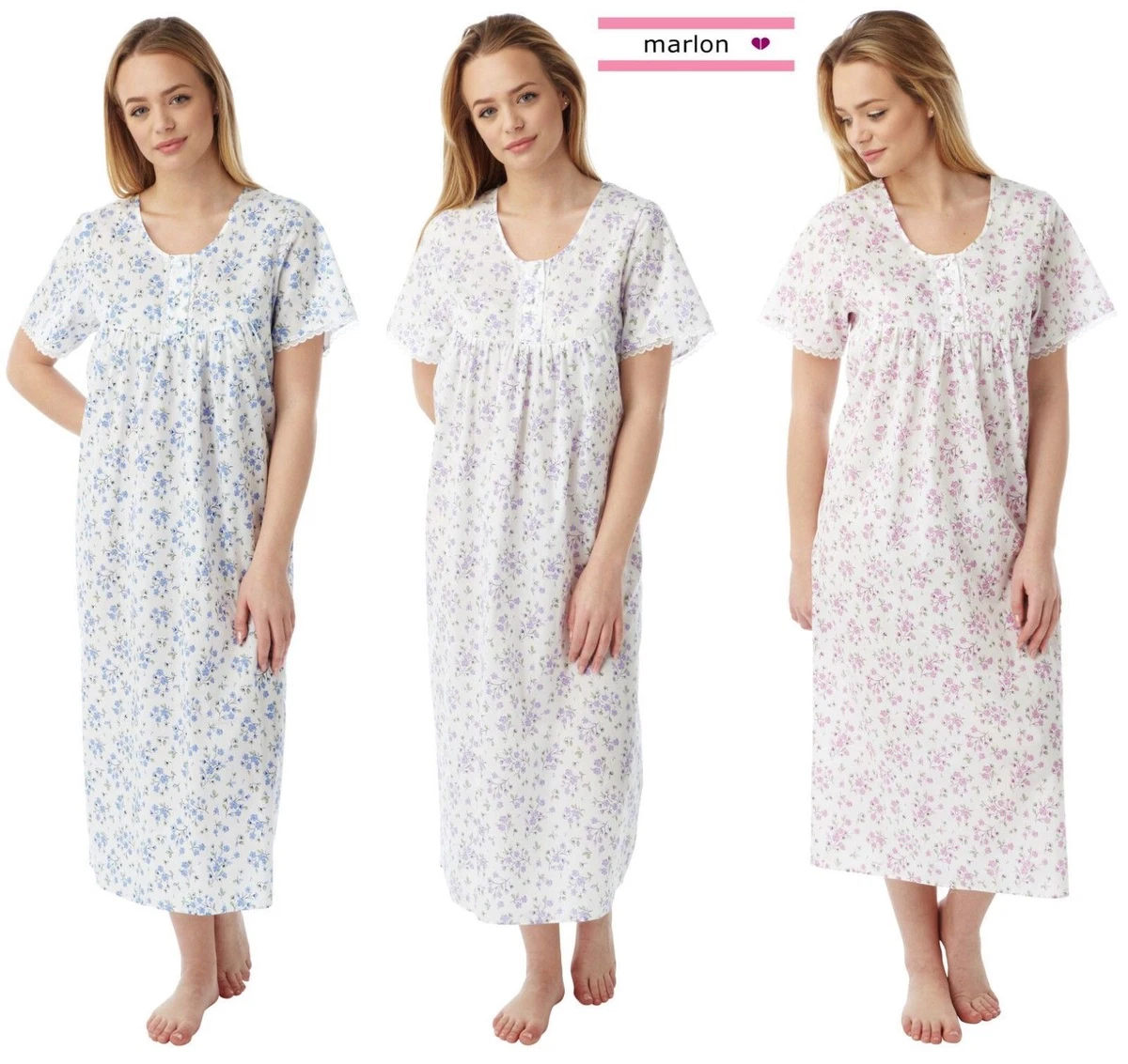 Ladies Floral Poly Cotton Nightdress Nightie Size 10 30 Plus Size New MN 11