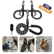 Heavy Duty Double Dog Leash No Tangle 5.5FT Bungee Dual Lead for 2 Dogs Adjustab