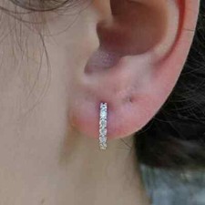 1Ct Round Cut Lab Created Diamond Small Hoop Earrings Womens 14k Gold Plated