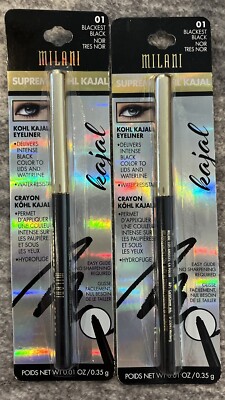 2 Packs Milani Supreme Kohl Kajal Eyeliner 01 Blackest Black
