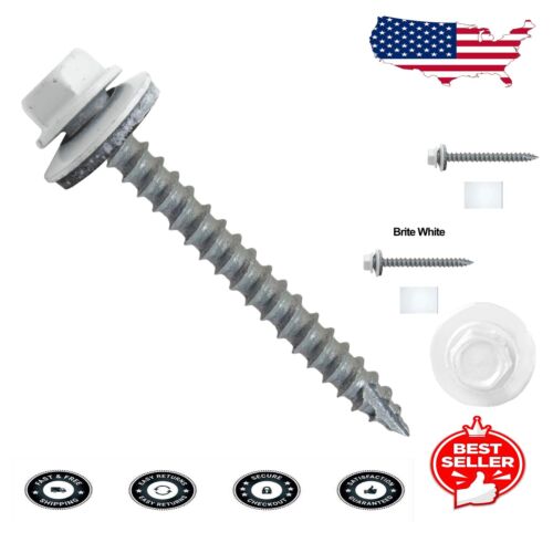 Self-Tapping 250 Screws 2-1/2" Bright White Hex Head with EPDM for Metal Roofing