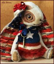 Alla Bears artist Bunny Old America Flag Patriotic doll OOAK Anime