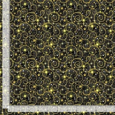 Merry Christmas Fabric | Black Gold Swirl Metallic | Timeless Treasures YARD