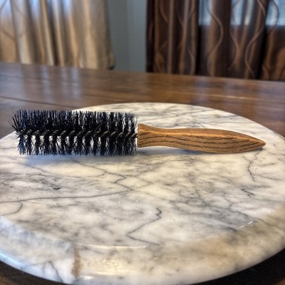 VTG Faux Wooden Wood Handle Black Bristles Wire Round Blowout Hair Brush 8.5''