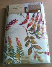Harvest Fern Vinyl Tablecloth with Fallen Leaf Design OBLONG / OVAL New