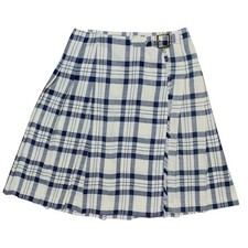 Vintage 50/60s Plaid Navy White Pleated Wrap Skirt Academia Boho Preppy Twee