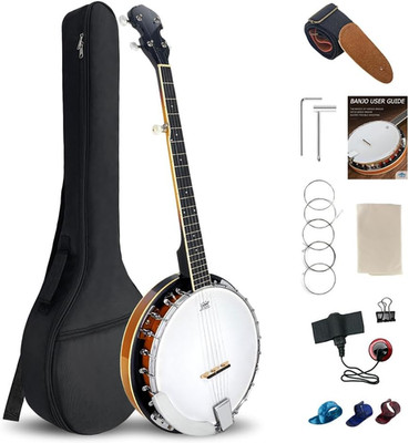 5 String Banjo 38 Inch Full Size, Closed Back Mahogany Banjo with Remo Head,24 B