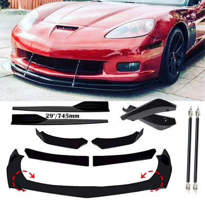 For Chevy Corvette C6 Z06 ZR1 Gloss Black Front Bumper Lip Spoiler Side Skirt