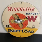 VINTAGE WINCHESTER SKEET LOAD RANGER W GASOLINE MOTOR OIL PORCELAIN SIGN