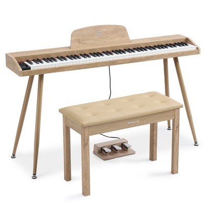 MUSTAR 88 Tasten Digitalpiano in Vollgröße mit Pianobank, 3 Pedal, Hellholz