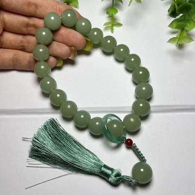 Hetian Jade Bixie Handheld Ring Amulet with Jade Beads