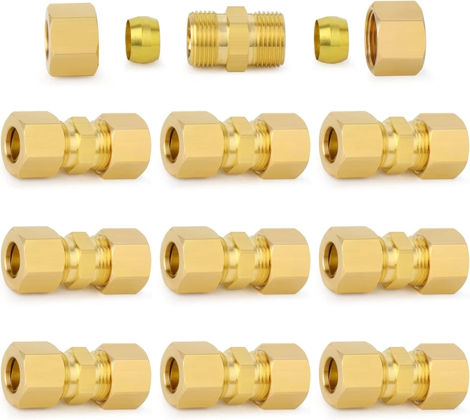 Durable Brass Compression Tube Fitting 3/16" OD Union 10-Pack for All Projects - Image 3 of 4