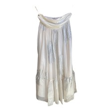 Fleur Wood Strapless Boho Empire Silk Dress Size 2 | Silver/Off White
