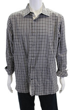 Hickey Freeman Mens Cotton Plaid Collar Long Sleeve Dress Shirt Black Size XL